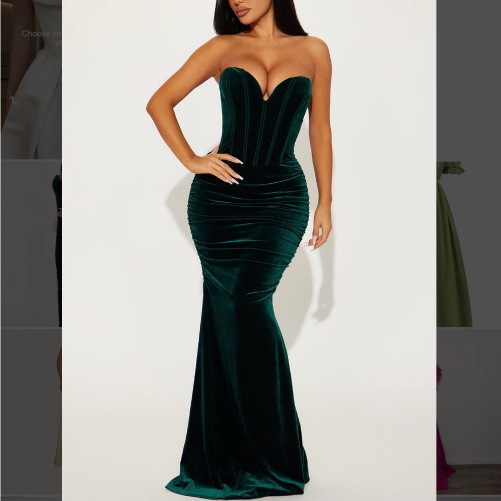 Green fashion nova falling for you velvet maxi dress